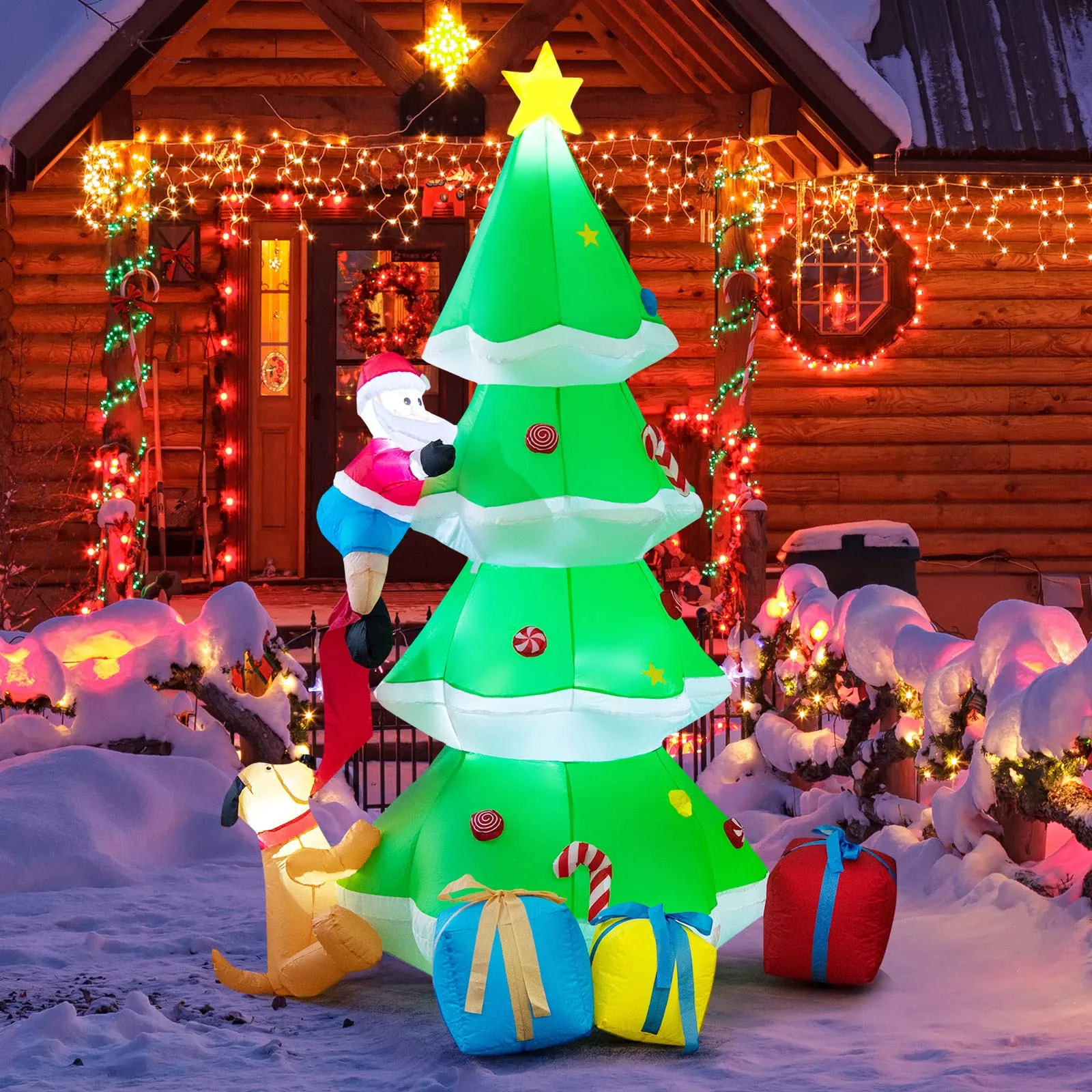 Tangkula  Inflatable Christmas Tree, LED Lights, Built-in Sandbags & Stakes, Indoor Outdoor Holiday Decor