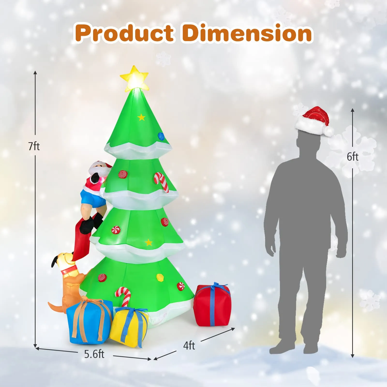 Tangkula  Inflatable Christmas Tree, LED Lights, Built-in Sandbags & Stakes, Indoor Outdoor Holiday Decor