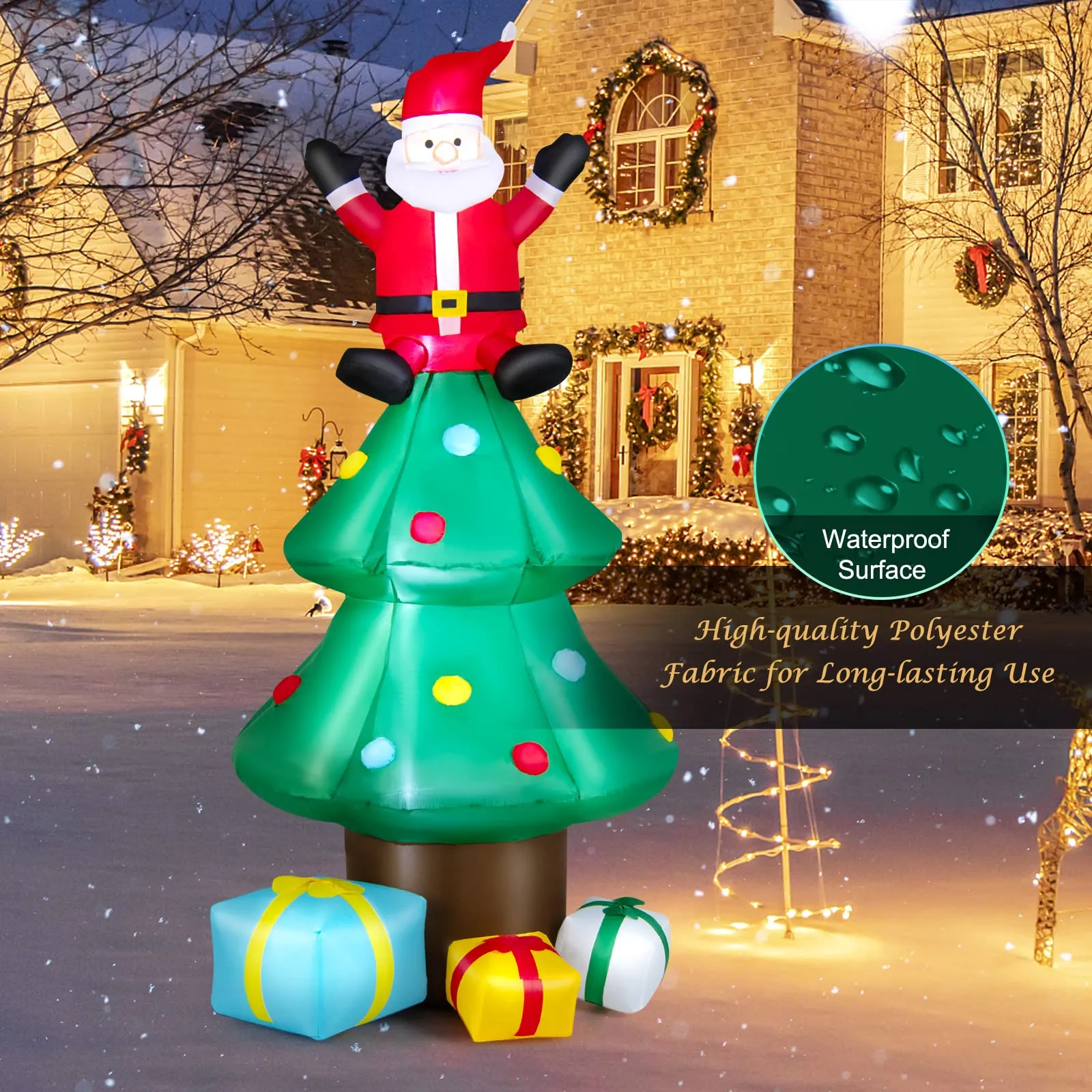 Tangkula  Inflatable Christmas Tree, LED Lights, Built-in Sandbags & Stakes, Indoor Outdoor Holiday Decor