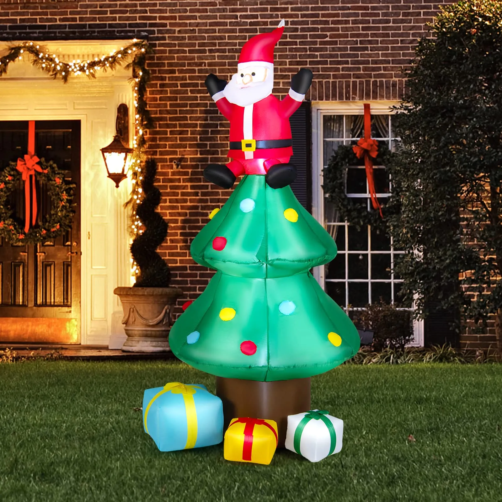 Tangkula  Inflatable Christmas Tree, LED Lights, Built-in Sandbags & Stakes, Indoor Outdoor Holiday Decor