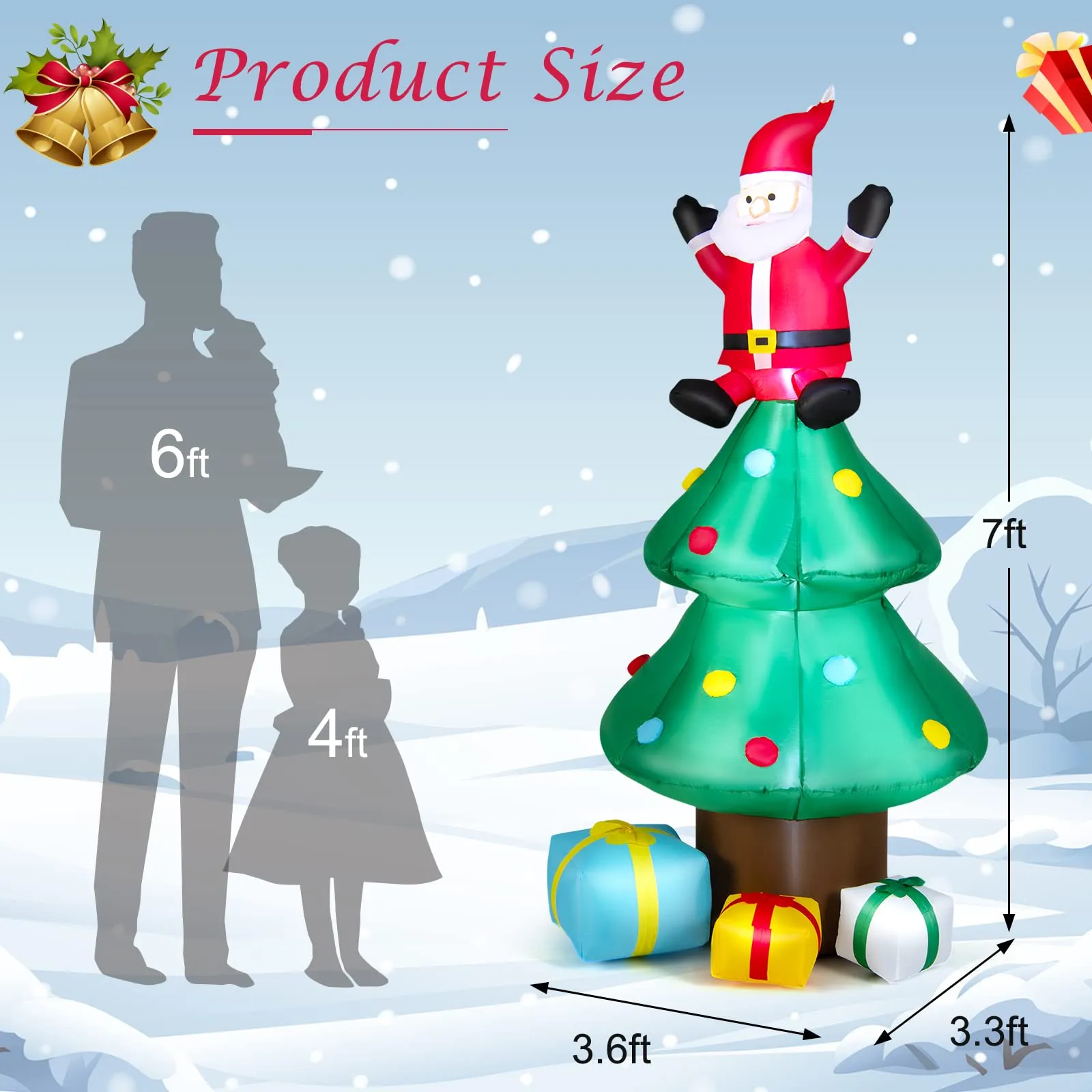 Tangkula  Inflatable Christmas Tree, LED Lights, Built-in Sandbags & Stakes, Indoor Outdoor Holiday Decor