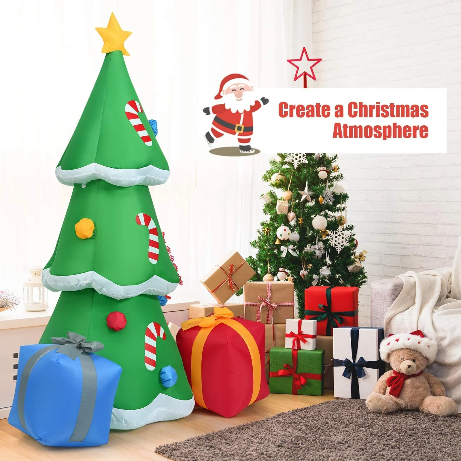 Tangkula  Inflatable Christmas Tree, LED Lights, Built-in Sandbags & Stakes, Indoor Outdoor Holiday Decor