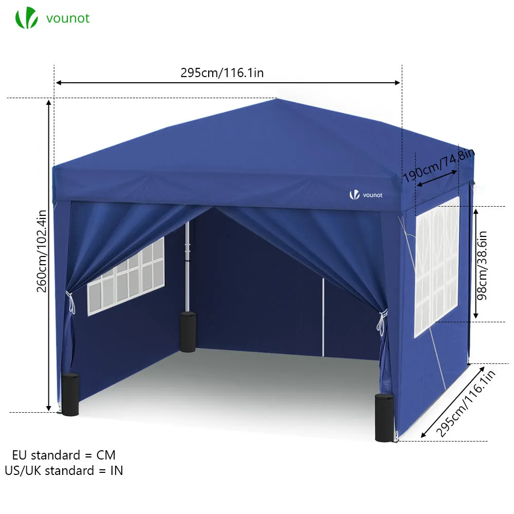 VOUNOT 3m x 3m Pop Up Gazebo with Sides & 4 Weight Bags & Carry Bag, Blue