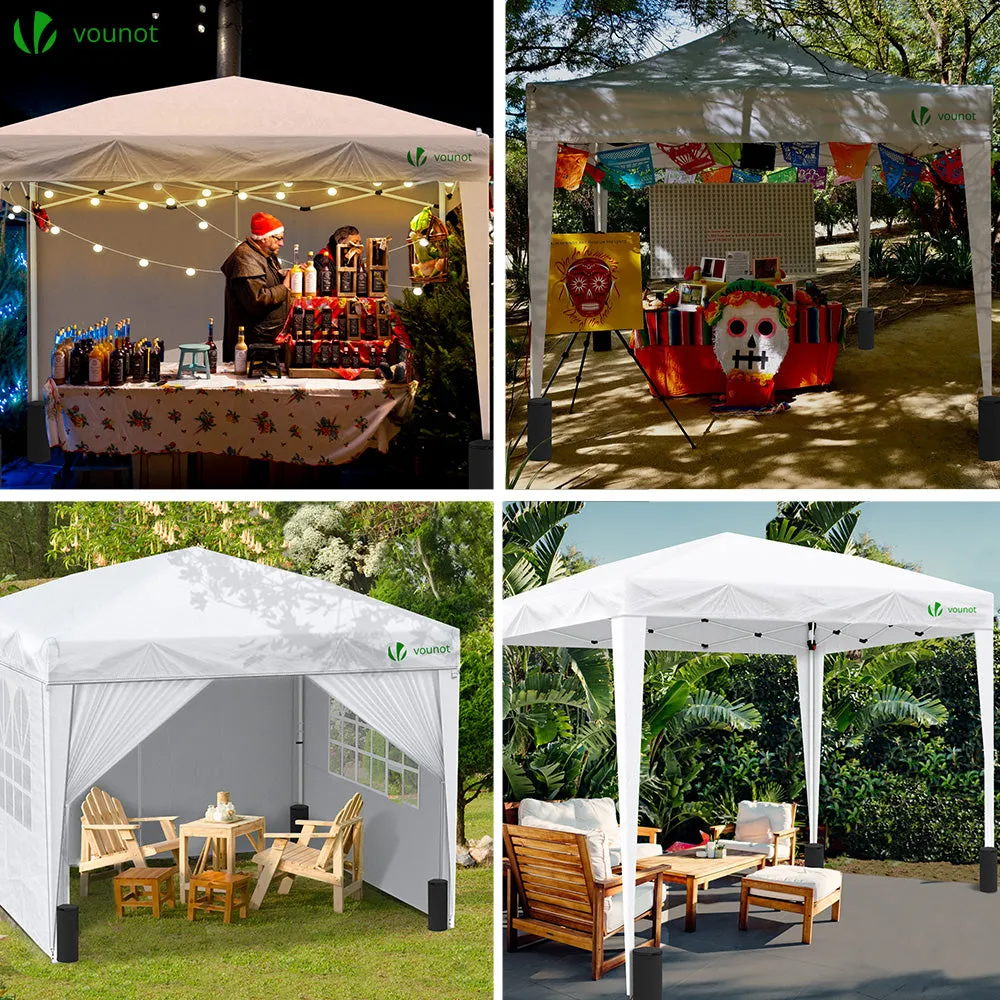 VOUNOT 3m x 3m Pop Up Gazebo with Sides & 4 Weight Bags & Carry Bag, White