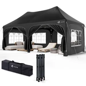 VOUNOT 3m x 6m Pop Up Gazebo with Sides & 6 Weight Bags & Carry Bag, Black