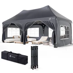 VOUNOT 3m x 6m Pop Up Gazebo with Sides & 6 Weight Bags & Carry Bag, Grey