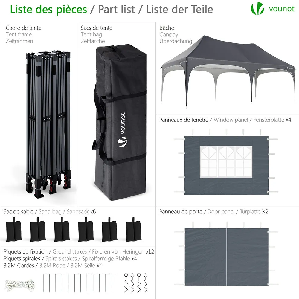 VOUNOT 3m x 6m Pop Up Gazebo with Sides & 6 Weight Bags & Carry Bag, Grey