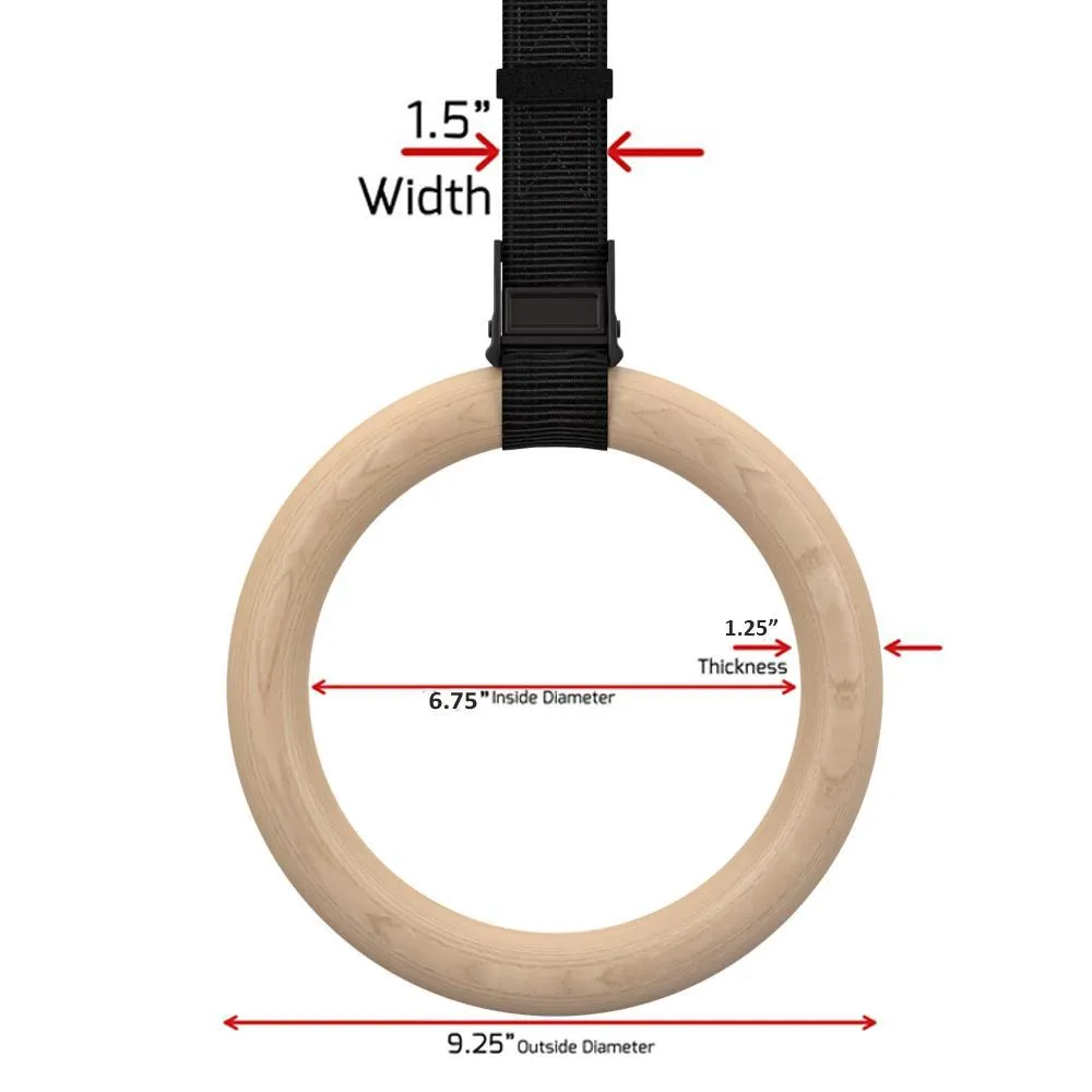 Wooden Gymnastics Rings With Adjustable Straps (1.25'')