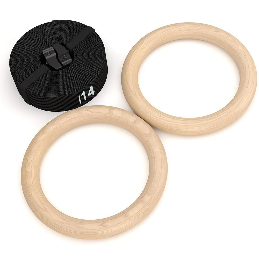 Wooden Gymnastics Rings With Adjustable Straps (1.25'')