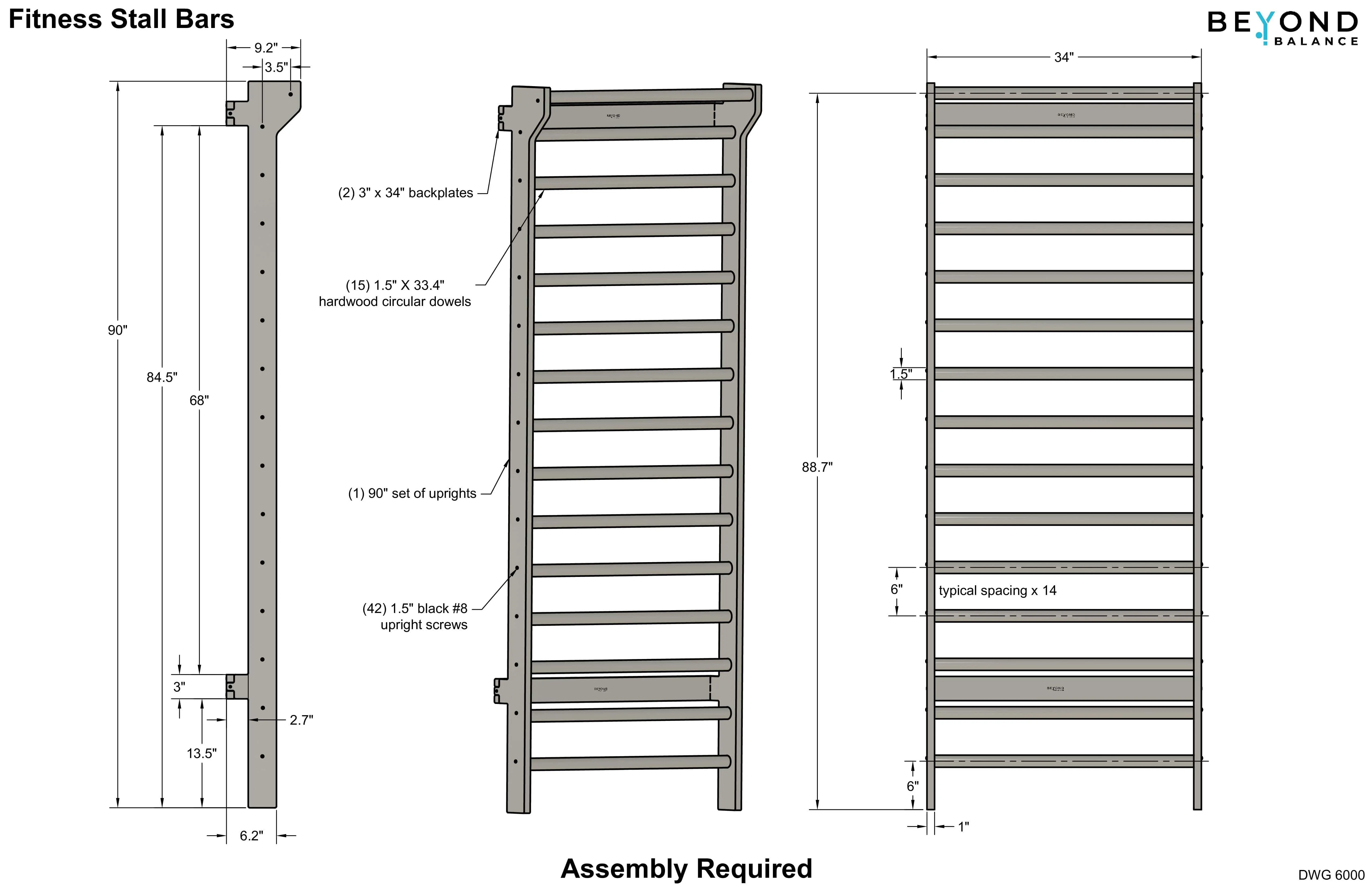 Wooden Stall Bars; Round Rungs