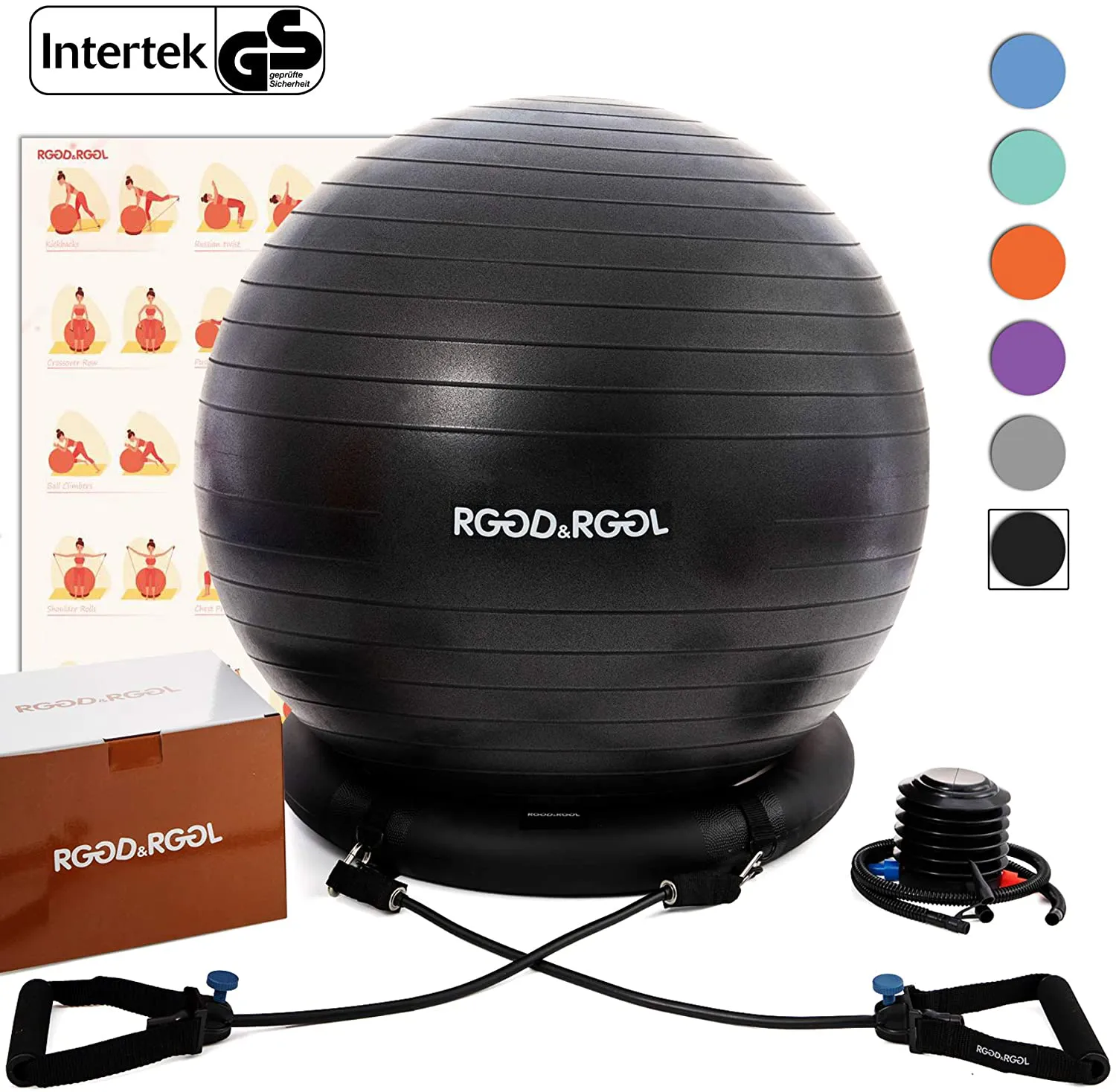 Yoga Ball Chair, RGGD&RGGL Exercise Ball with Leak-Proof Design, Stability Ring&2 Adjustable Resistance Bands for Any Fitness Level, 1.5 Times Thicker Swiss Ball for Home&Gym&Office&Pregnancy (65 cm)